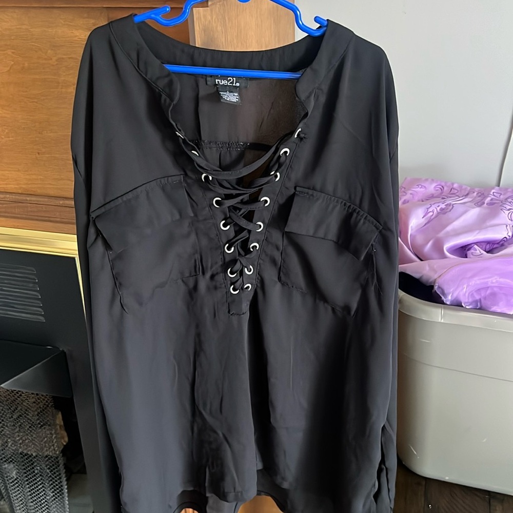 Rue 21, lace up Black Dress Shirt.